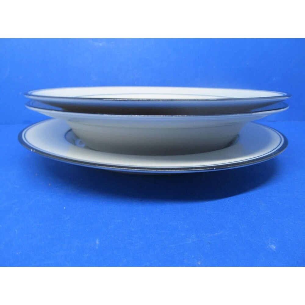 Dansk Concerto Allegra Blue Set Of 2 Rimmed 8 3/4" Soup Bowls & 1 Salad Plate GC